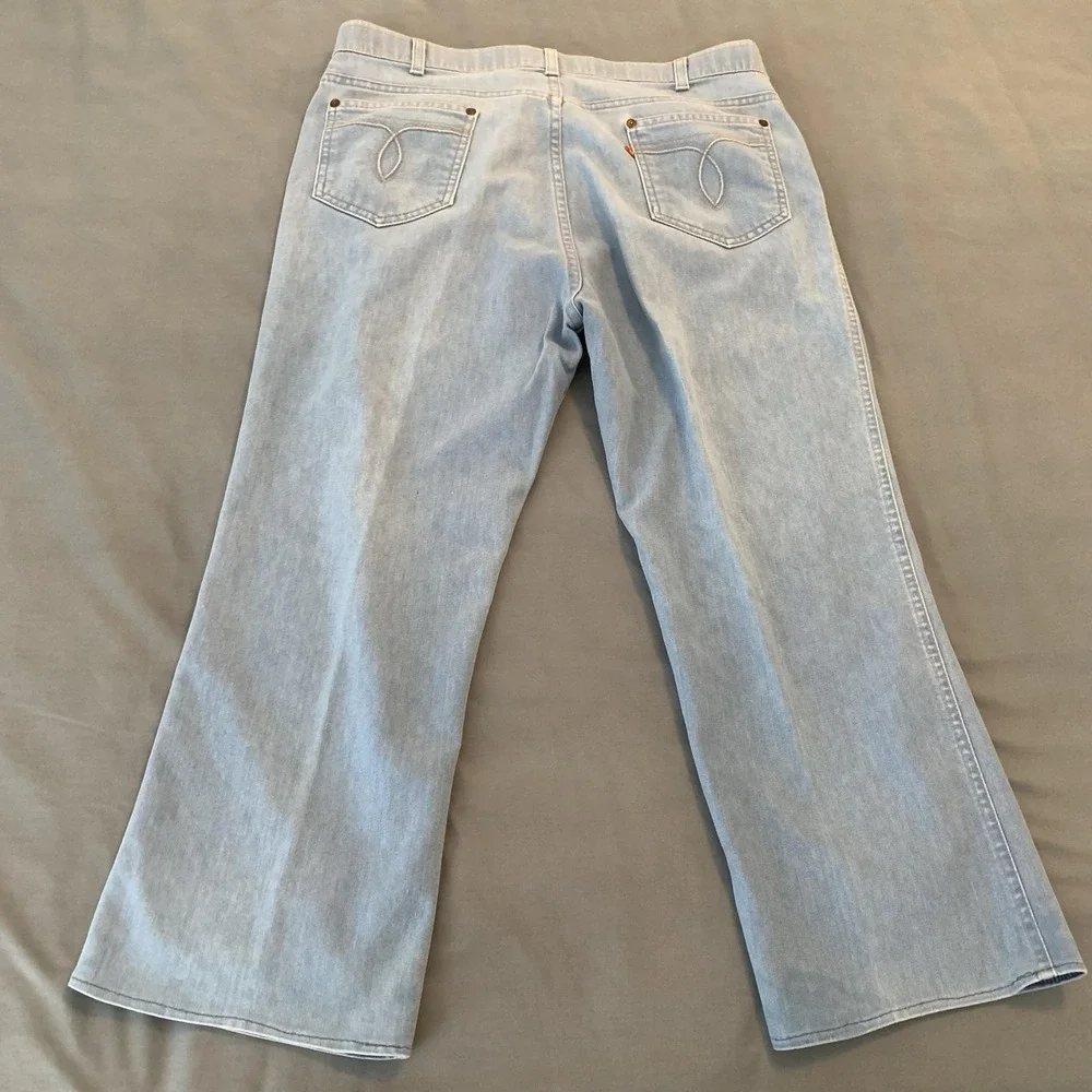 Vintage Levis 442 Jeans Mens 38x31 (35x23) Light Blue Wash Denim USA Orange Tab